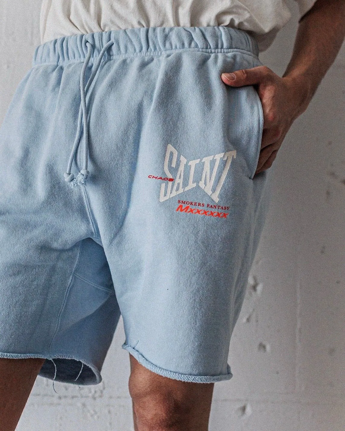 SAINT Mxxxxxx SWEAT SHORTS/RIBON SAINT/BLK pink SAINT LOGO shorts, black S-XL cotton and linen OE yarn fabric, stiff, light, comfortable and breathable, non-locking design, naturally rolled back after water, super handsome version, easy to match, original consistent main mark, wash water mark, little angel anti-counterfeiting mark